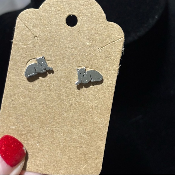 Lounging Loaf Cat - Stainless Steel, Stud-Style Earrings, Cat Kitty Silouhette! - Picture 6 of 7